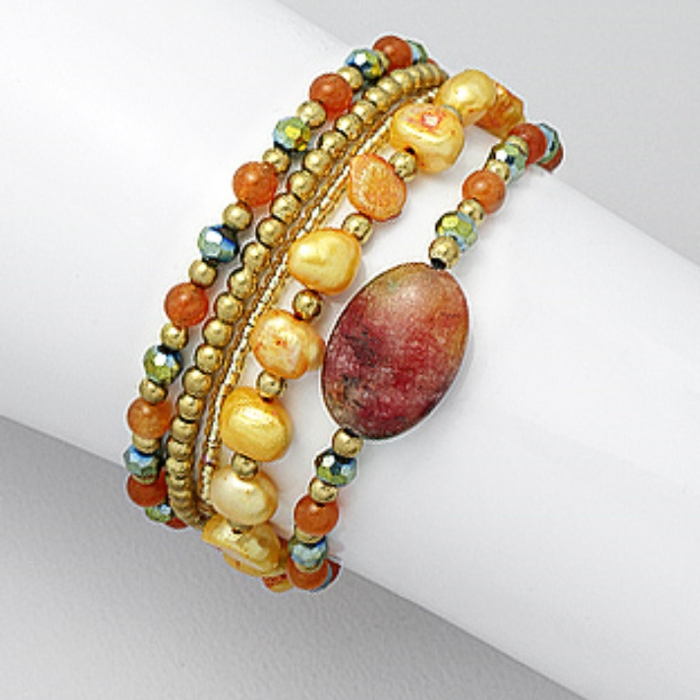 Gold/Orange Stone & Crystal, FWP bracelet